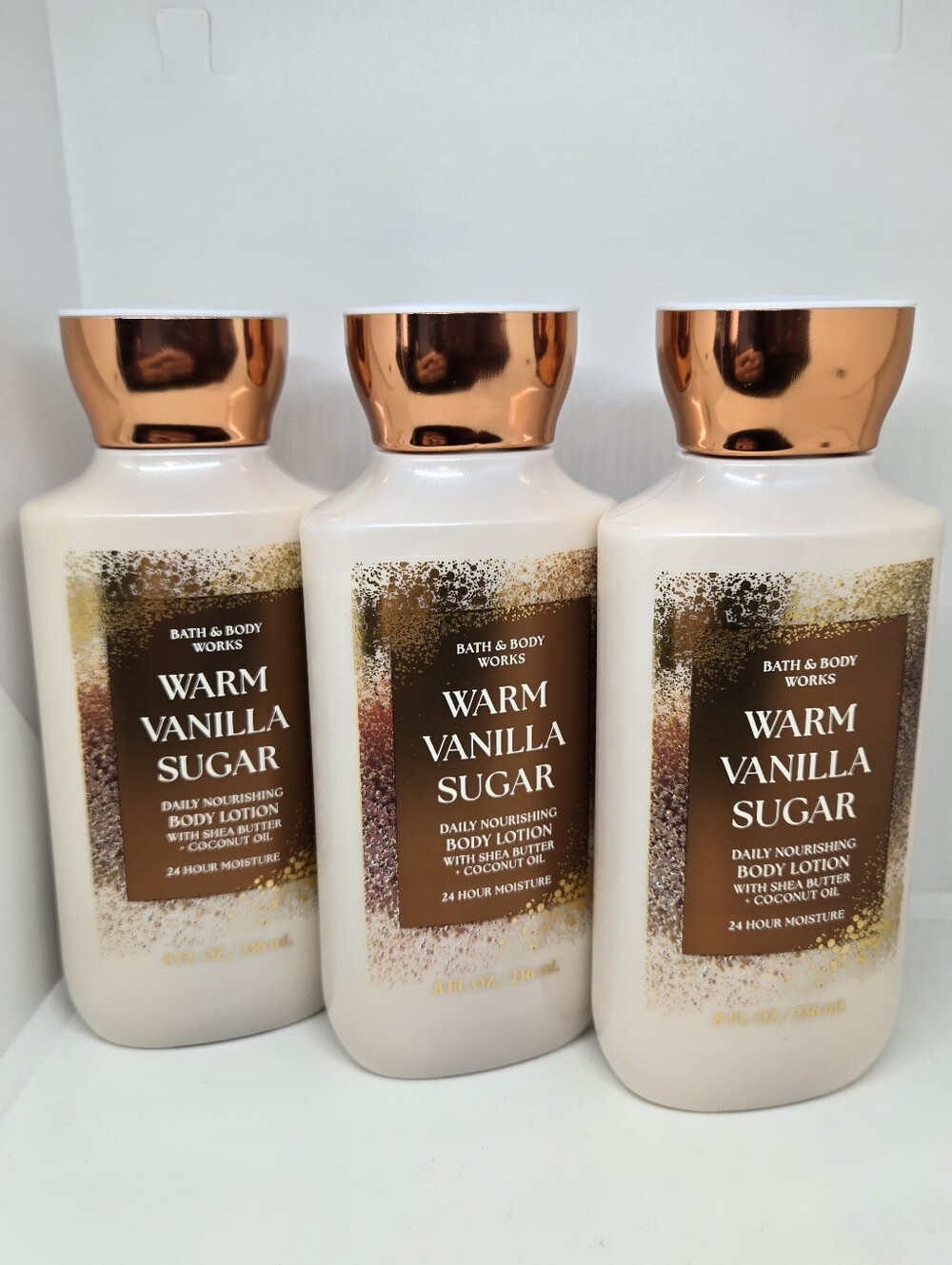 3x Bath & Body Works Warm Vanilla Sugar Body Lotion - Cream & Rose Gold